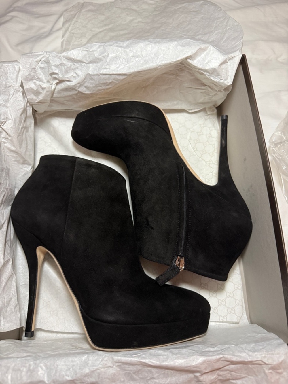 Gucci Black Suede Pointed-Toe Stiletto Ankle Booties - Picture 3 of 4
